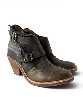 DKODE Leather Ankle Booties EU 37 Brown Cutout Buckle Boots